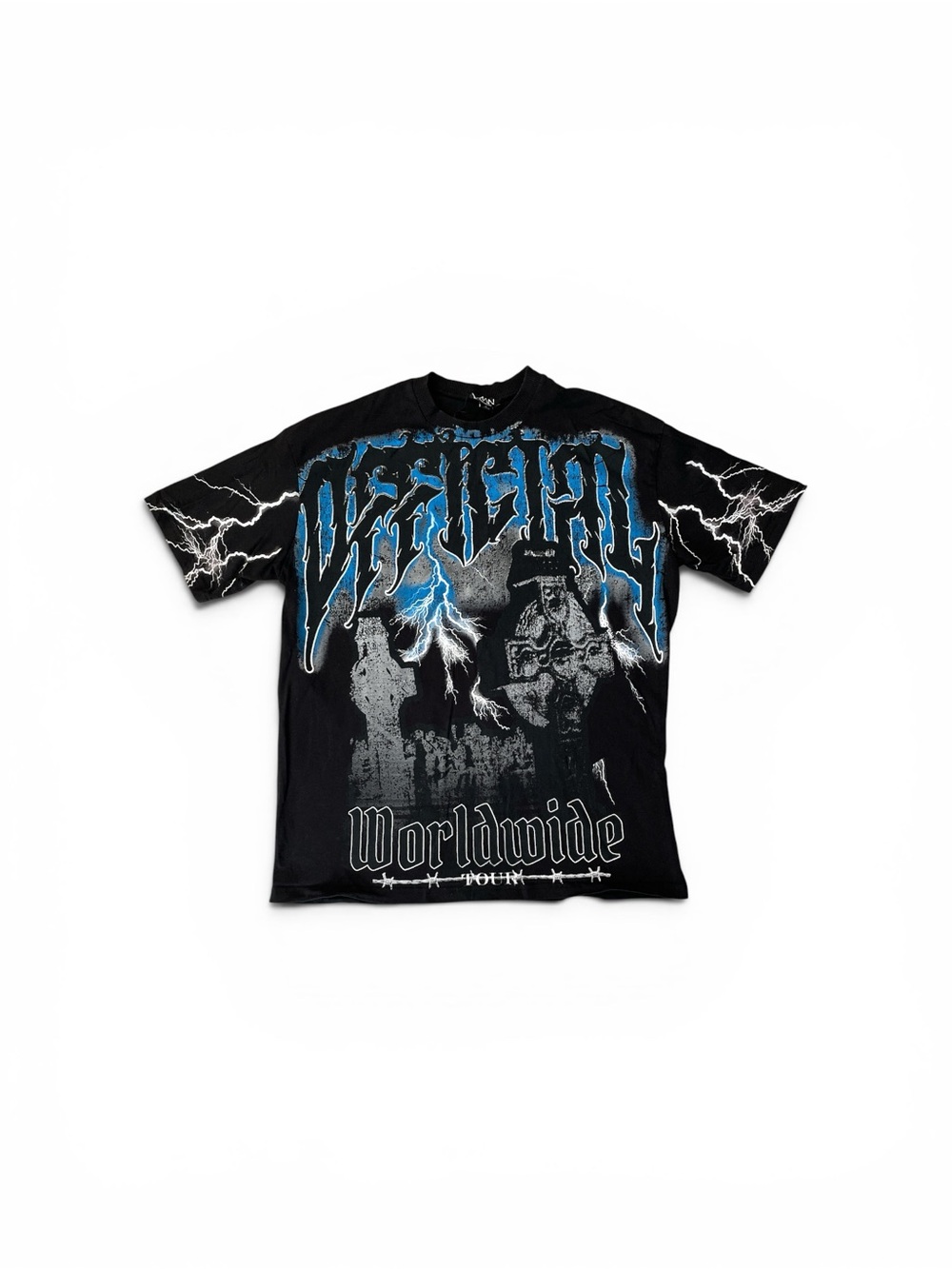 Boohoo Mens Black Graphic Lightning Tee with Blue Accents